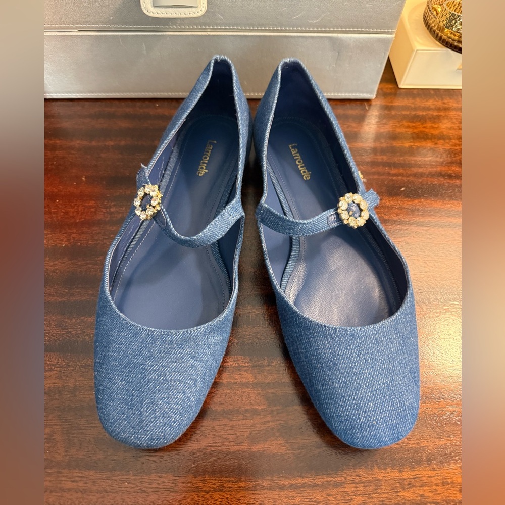 Larroude denim Mary Jane flats
